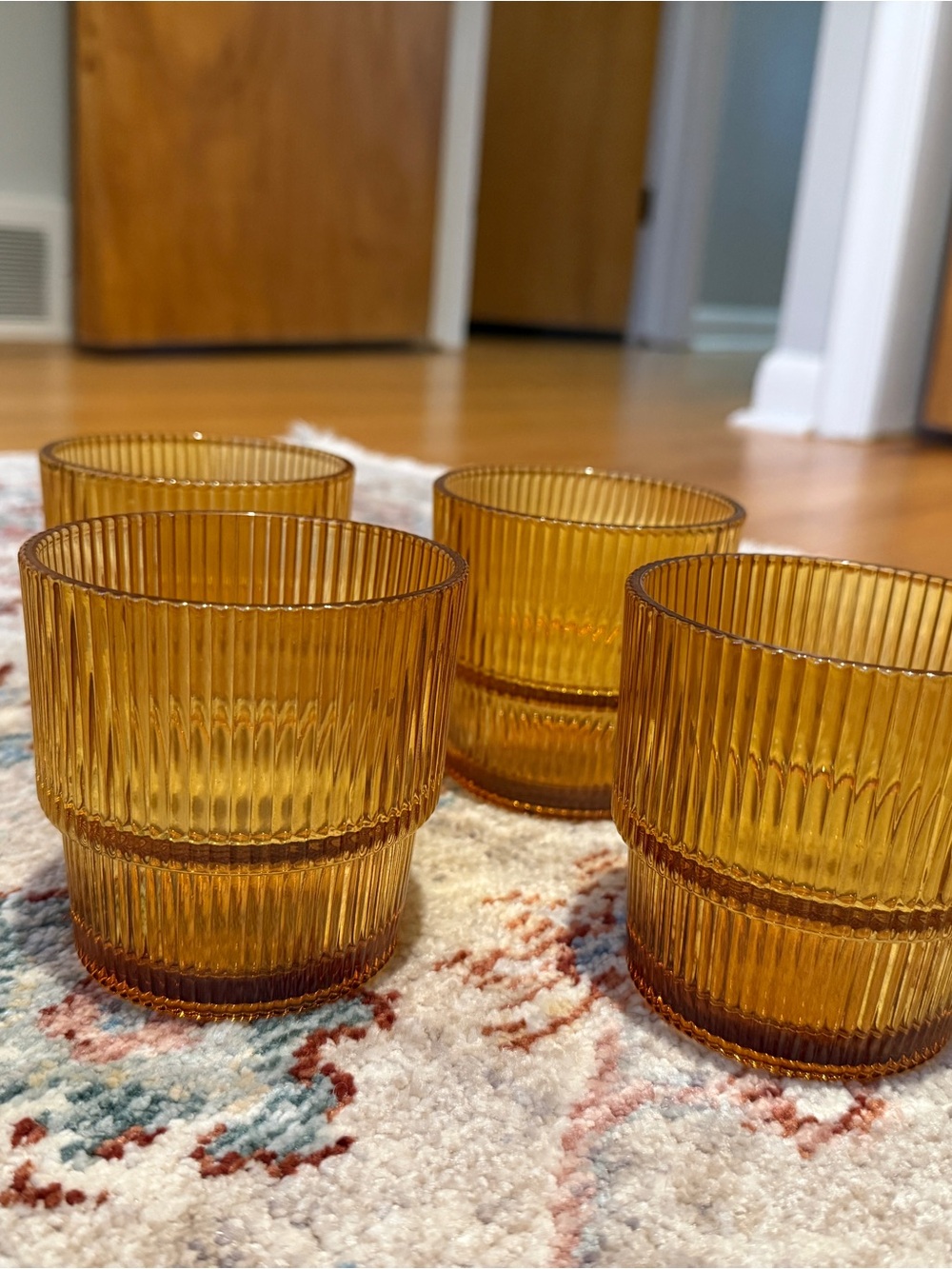Amber Ribbed Glass Tumbler Set - Set of 4